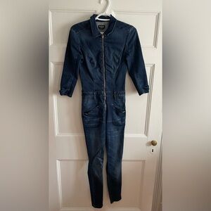 bebe | Dark Indigo Denim One Piece Stretch Jumpsuit
